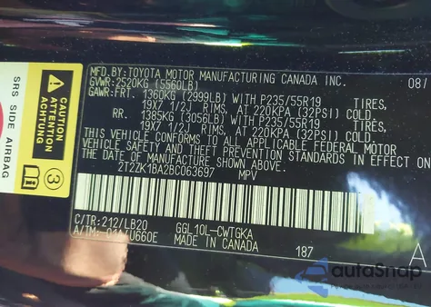 2011 Lexus Rx 350 from USA, damaged, VIN 2T2ZK1BA2BC063697